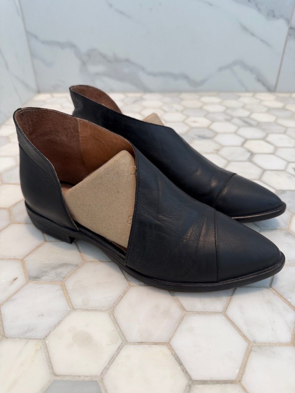 Free People Royale D’Orsay Black Asymmetrical Leather Flat Shoes Women’s 6.5